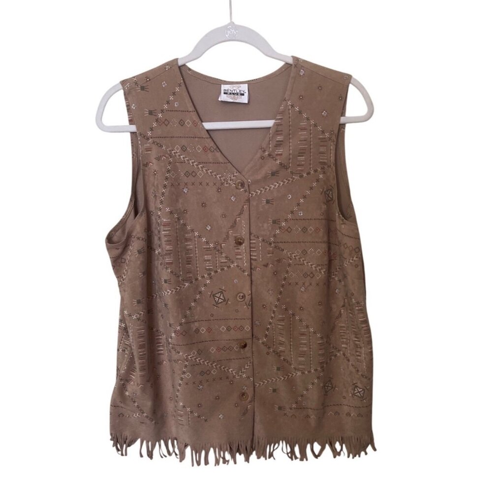 Tan Fringe‎ Button-Up Vest 1X Bentley Plus  Aztec Southwestern Rodeo